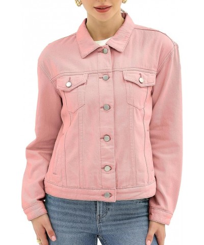 Denim Jacket for Women Button Up Long Sleeve with Pockets (Available in Inner Pockets) Pink $22.02 Jackets