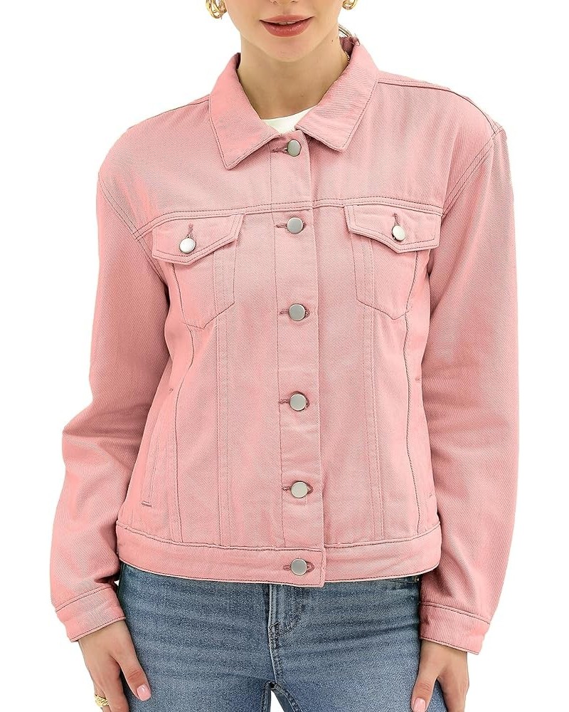 Denim Jacket for Women Button Up Long Sleeve with Pockets (Available in Inner Pockets) Pink $22.02 Jackets