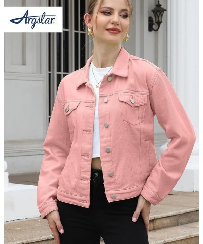 Denim Jacket for Women Button Up Long Sleeve with Pockets (Available in Inner Pockets) Pink $22.02 Jackets