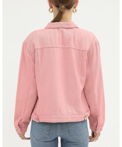 Denim Jacket for Women Button Up Long Sleeve with Pockets (Available in Inner Pockets) Pink $22.02 Jackets