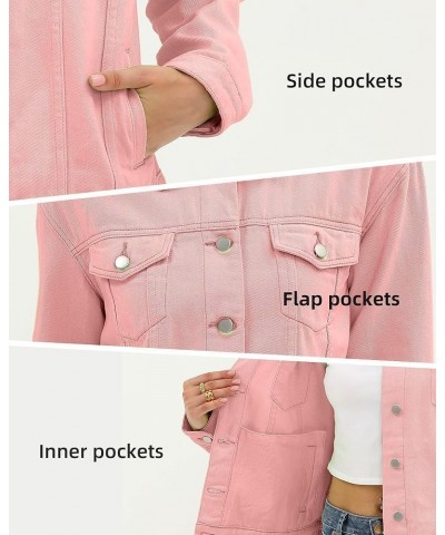 Denim Jacket for Women Button Up Long Sleeve with Pockets (Available in Inner Pockets) Pink $22.02 Jackets