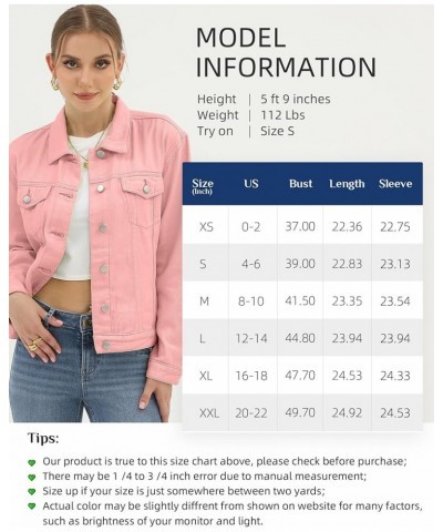 Denim Jacket for Women Button Up Long Sleeve with Pockets (Available in Inner Pockets) Pink $22.02 Jackets