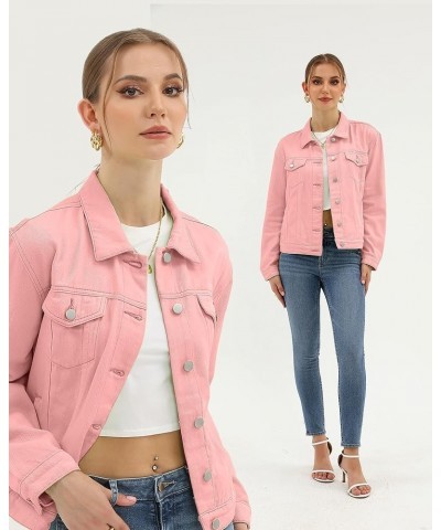 Denim Jacket for Women Button Up Long Sleeve with Pockets (Available in Inner Pockets) Pink $22.02 Jackets