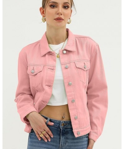 Denim Jacket for Women Button Up Long Sleeve with Pockets (Available in Inner Pockets) Pink $22.02 Jackets