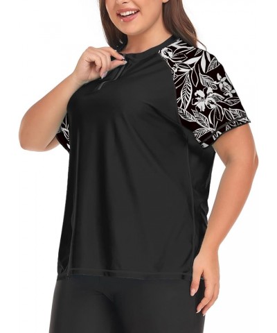 Women's Plus Size Rash Guard Swim Shirt Short Sleeves UPF 50+ Swimwear Workout Top 0X-6X Floral 11 Black $16.37 Swimsuits