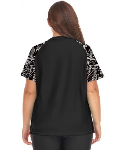 Women's Plus Size Rash Guard Swim Shirt Short Sleeves UPF 50+ Swimwear Workout Top 0X-6X Floral 11 Black $16.37 Swimsuits