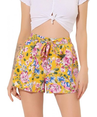 Women's Printed Elastic Tie High Waist Culottes Beach Summer Shorts Yellow-floral $12.18 Shorts