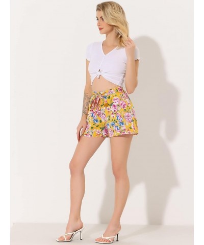 Women's Printed Elastic Tie High Waist Culottes Beach Summer Shorts Yellow-floral $12.18 Shorts