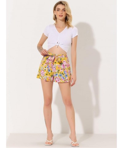 Women's Printed Elastic Tie High Waist Culottes Beach Summer Shorts Yellow-floral $12.18 Shorts