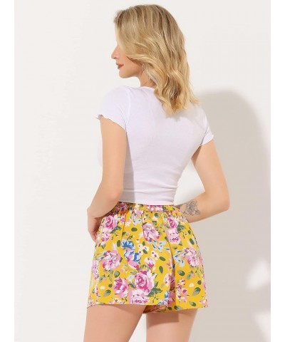 Women's Printed Elastic Tie High Waist Culottes Beach Summer Shorts Yellow-floral $12.18 Shorts