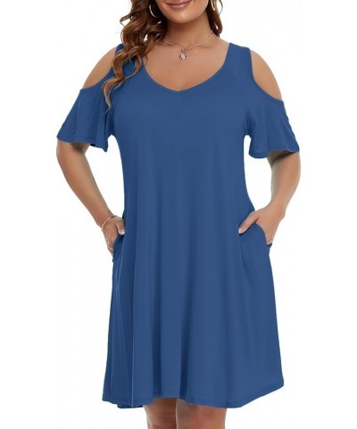 Womens Plus Size Short Sleeve Cold Shoulder V Neck T-Shirt Dress with Pockets Steelblue $15.65 Dresses