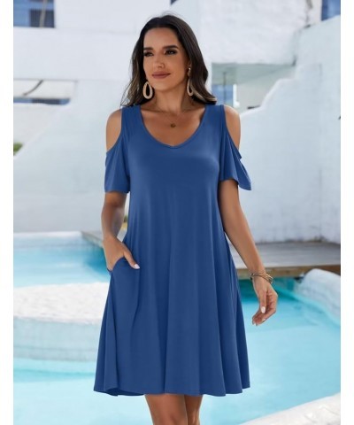 Womens Plus Size Short Sleeve Cold Shoulder V Neck T-Shirt Dress with Pockets Steelblue $15.65 Dresses