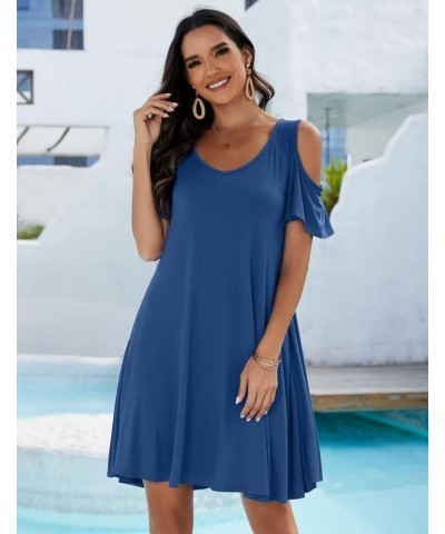 Womens Plus Size Short Sleeve Cold Shoulder V Neck T-Shirt Dress with Pockets Steelblue $15.65 Dresses