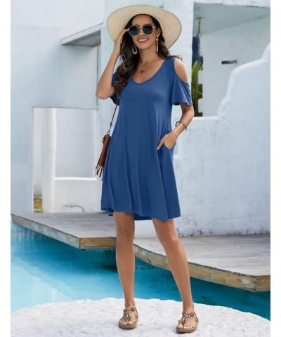 Womens Plus Size Short Sleeve Cold Shoulder V Neck T-Shirt Dress with Pockets Steelblue $15.65 Dresses