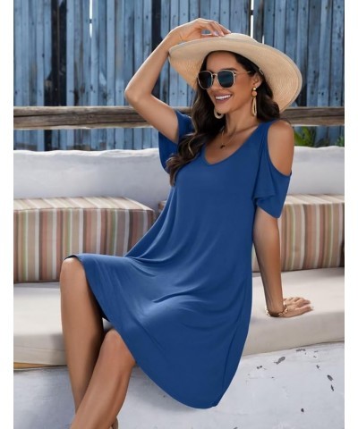 Womens Plus Size Short Sleeve Cold Shoulder V Neck T-Shirt Dress with Pockets Steelblue $15.65 Dresses