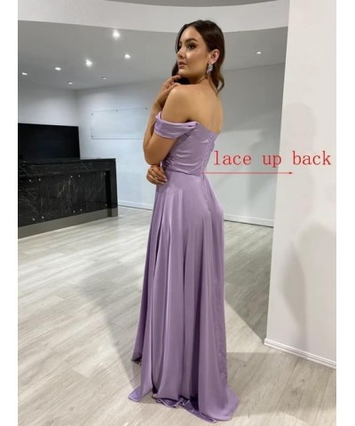 Womens Off Shoulder Prom Dresses Satin Long Formal Wedding Guest Party Gowns Dress with Slit Coral $32.44 Dresses