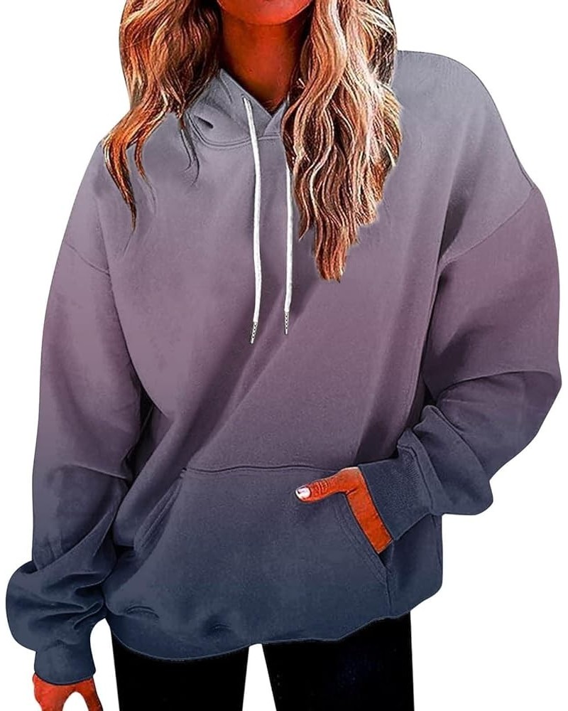 Womens Oversized Sweatshirt Gradient Color Hoodies Long Sleeve Sweaters Pullover Fall Clothes with Pocket A18-grey $4.20 Hood...