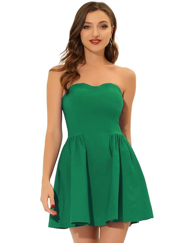 Strapless Tube Mini Dresses for Women's Flare Solid Cocktail Party Dress Dark Green $22.62 Dresses