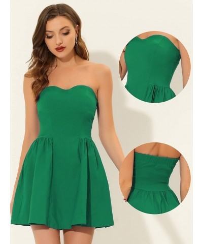 Strapless Tube Mini Dresses for Women's Flare Solid Cocktail Party Dress Dark Green $22.62 Dresses