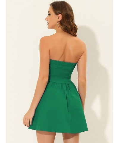 Strapless Tube Mini Dresses for Women's Flare Solid Cocktail Party Dress Dark Green $22.62 Dresses