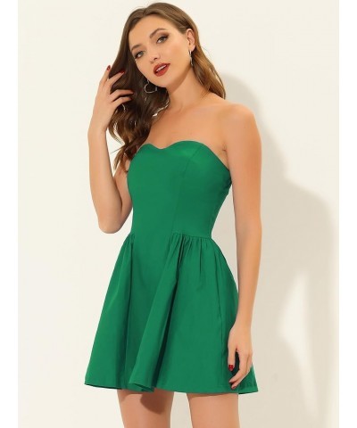 Strapless Tube Mini Dresses for Women's Flare Solid Cocktail Party Dress Dark Green $22.62 Dresses