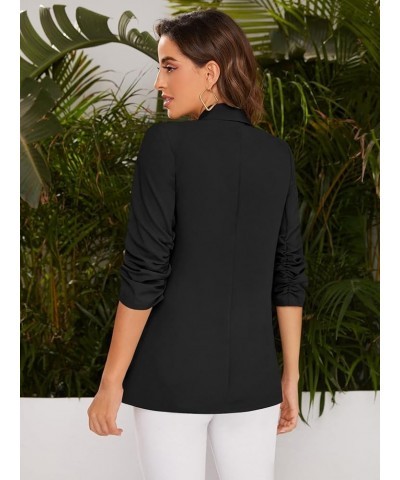 Women's Open Front Ruched Half Sleeve Blazer Elegant Office Work Jacket Black $23.99 Blazers