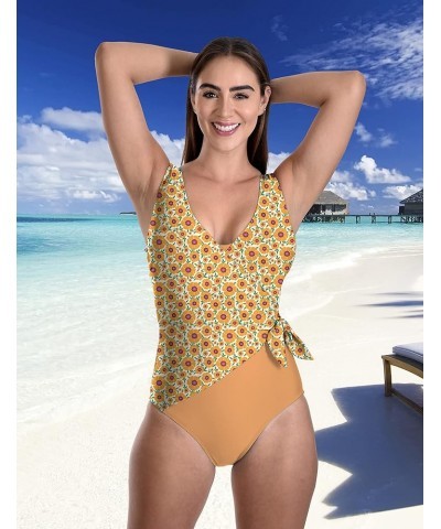 Swimsuit for Women Classic One Piece Attractive Body Shaping Tummy Control with Side Bunny Tie Sunflower/Marigold $21.58 Swim...