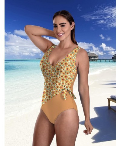 Swimsuit for Women Classic One Piece Attractive Body Shaping Tummy Control with Side Bunny Tie Sunflower/Marigold $21.58 Swim...