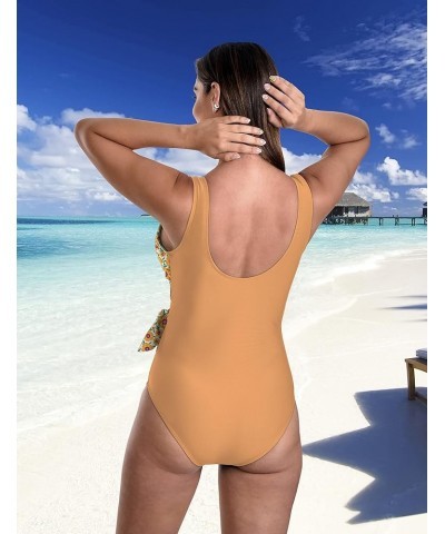 Swimsuit for Women Classic One Piece Attractive Body Shaping Tummy Control with Side Bunny Tie Sunflower/Marigold $21.58 Swim...