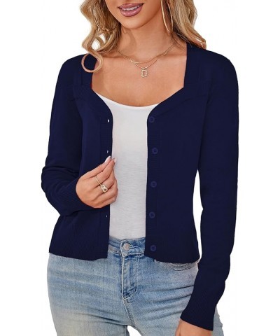 Women's 3/4 Sleeve Cropped Cardigans Sweaters Open Front Short Shrugs for Women S-XL B03-navy Blue $10.21 Sweaters