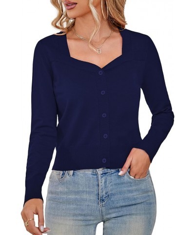 Women's 3/4 Sleeve Cropped Cardigans Sweaters Open Front Short Shrugs for Women S-XL B03-navy Blue $10.21 Sweaters