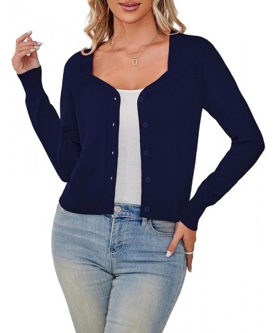 Women's 3/4 Sleeve Cropped Cardigans Sweaters Open Front Short Shrugs for Women S-XL B03-navy Blue $10.21 Sweaters