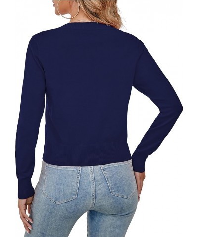 Women's 3/4 Sleeve Cropped Cardigans Sweaters Open Front Short Shrugs for Women S-XL B03-navy Blue $10.21 Sweaters