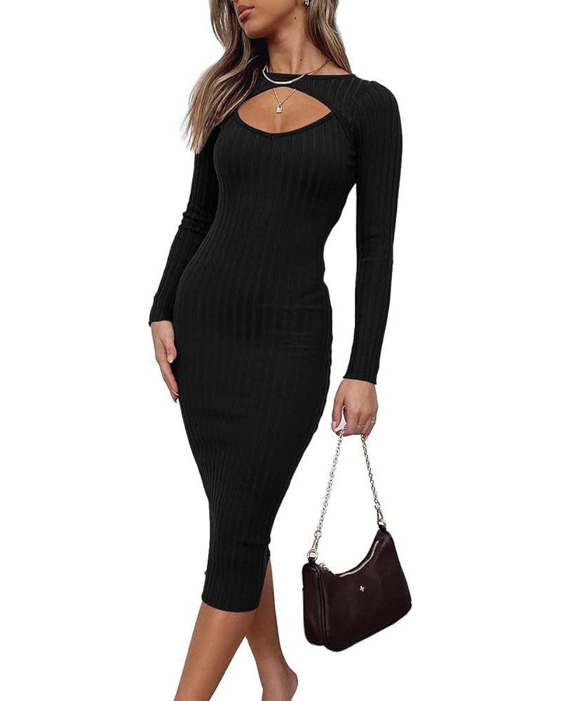 Fall Womens Sweaters Bodycon Sweater Dress 2023 Long Sleeve Midi Knit Dresses Black $24.07 Sweaters