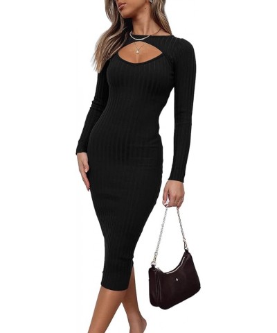 Fall Womens Sweaters Bodycon Sweater Dress 2023 Long Sleeve Midi Knit Dresses Black $24.07 Sweaters