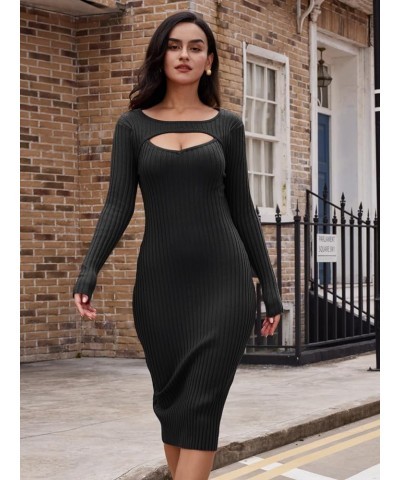 Fall Womens Sweaters Bodycon Sweater Dress 2023 Long Sleeve Midi Knit Dresses Black $24.07 Sweaters