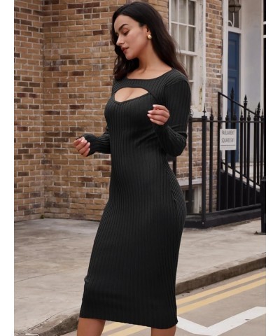 Fall Womens Sweaters Bodycon Sweater Dress 2023 Long Sleeve Midi Knit Dresses Black $24.07 Sweaters