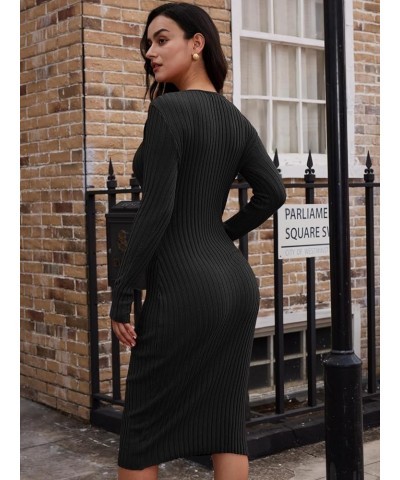 Fall Womens Sweaters Bodycon Sweater Dress 2023 Long Sleeve Midi Knit Dresses Black $24.07 Sweaters