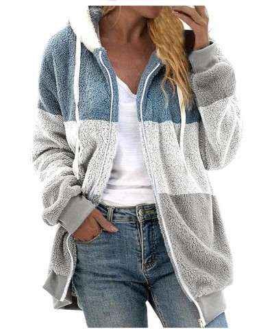 Winter Coats for Women 2023 Casual Plus Size Fleece Jacket Color Block Zip Up Hoodies Coat Outwear with Pockets F White $9.60...