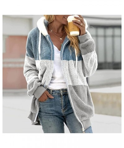 Winter Coats for Women 2023 Casual Plus Size Fleece Jacket Color Block Zip Up Hoodies Coat Outwear with Pockets F White $9.60...