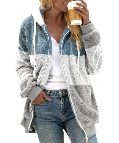 Winter Coats for Women 2023 Casual Plus Size Fleece Jacket Color Block Zip Up Hoodies Coat Outwear with Pockets F White $9.60...