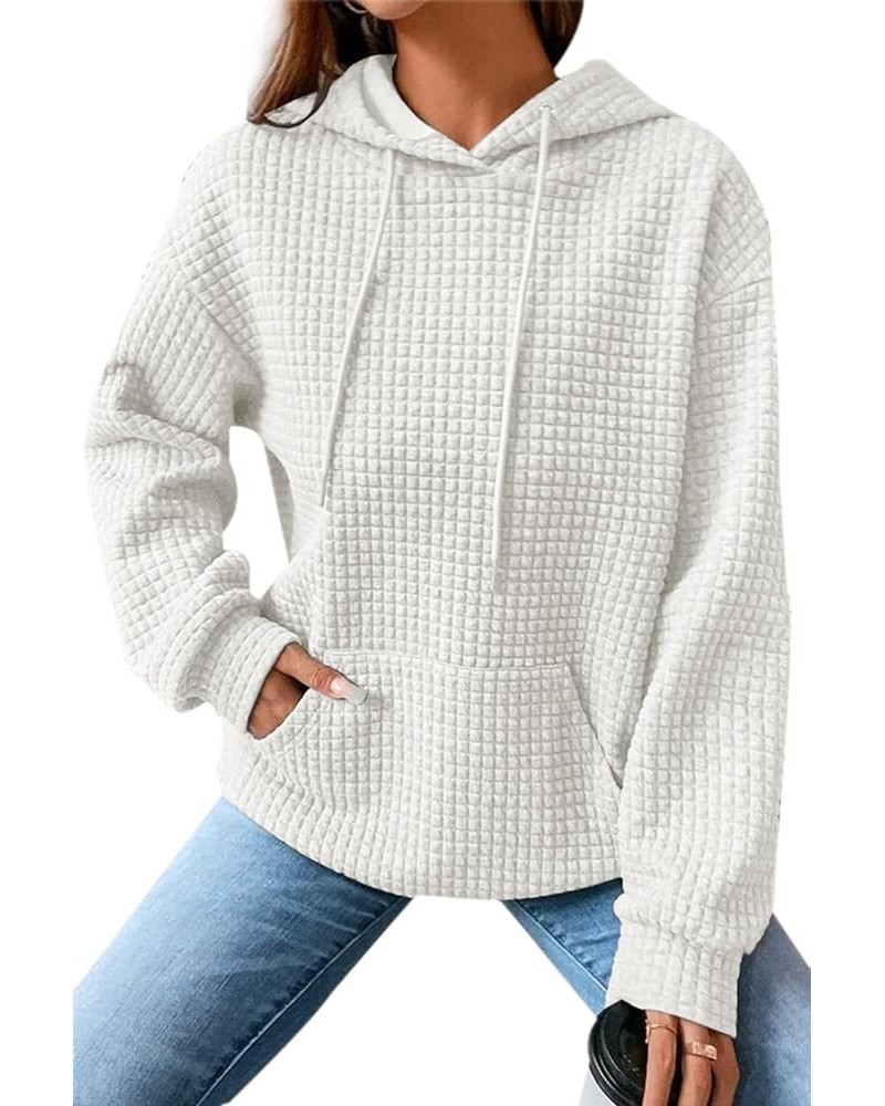 Womens Waffle Pullover Hoodies Soild Color Casual Long Sleeve Sweatshirts Lightweight Fashiontops with Pocket White $15.84 Ho...