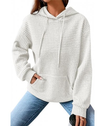 Womens Waffle Pullover Hoodies Soild Color Casual Long Sleeve Sweatshirts Lightweight Fashiontops with Pocket White $15.84 Ho...