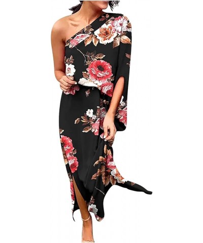 One Shoulder Dresses for Women,2024 Spring Summer Casual Batwing Sleeve Cocktail Dress,Vintage Graphic Party Dress H-black $1...