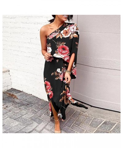 One Shoulder Dresses for Women,2024 Spring Summer Casual Batwing Sleeve Cocktail Dress,Vintage Graphic Party Dress H-black $1...