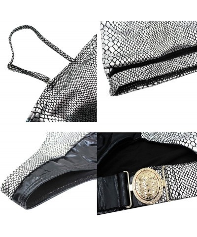 Women 2 Piece Sexy Underboob Cut Out Bikini Swimwear Silver Leather Patchwork Bathing Suit Snakeskin Print $17.97 Swimsuits