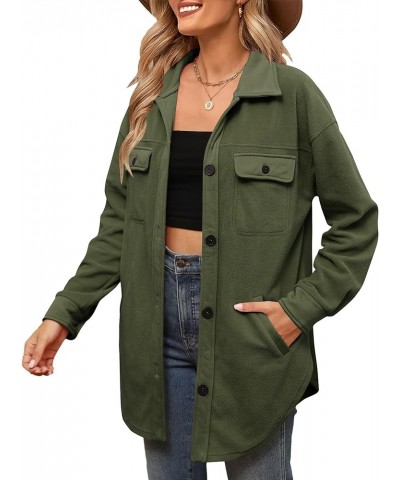 Womens Button Down Shacket Long Sleeve Casual Shirt with Pockets Loose Collared Fuzzy Jackets Army Green $25.79 Jackets