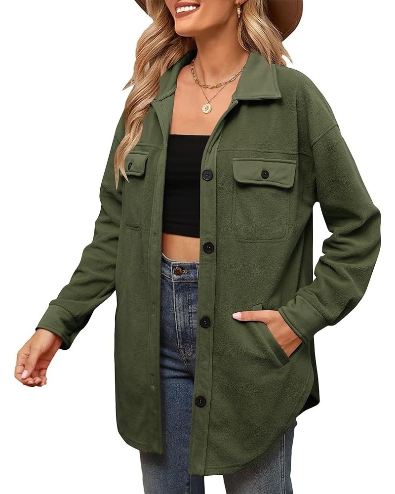 Womens Button Down Shacket Long Sleeve Casual Shirt with Pockets Loose Collared Fuzzy Jackets Army Green $25.79 Jackets