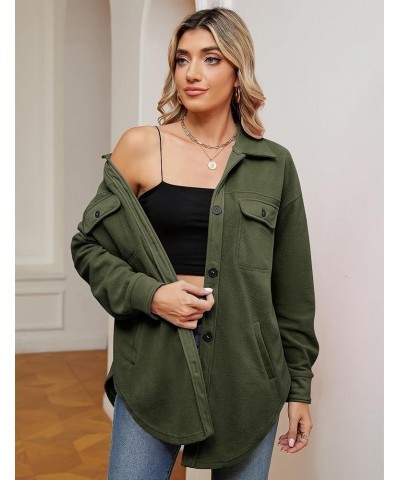 Womens Button Down Shacket Long Sleeve Casual Shirt with Pockets Loose Collared Fuzzy Jackets Army Green $25.79 Jackets