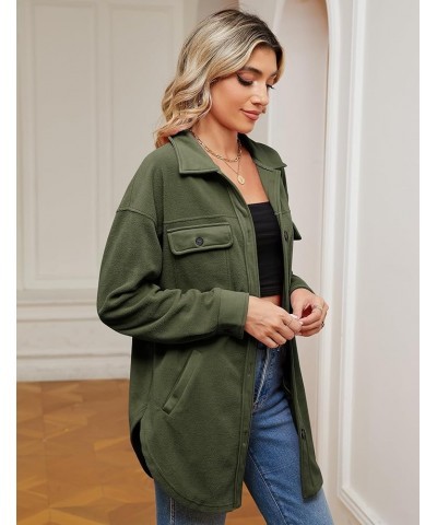 Womens Button Down Shacket Long Sleeve Casual Shirt with Pockets Loose Collared Fuzzy Jackets Army Green $25.79 Jackets